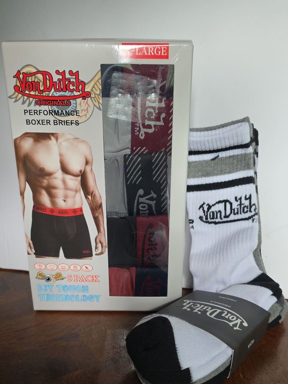 Von Dutch Men's Boxer Briefs and Crew Socks - White, Black, Gray, Red